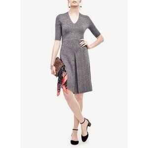 Ann Taylor Heather Chambray V-Neck Sweater Dress with inverted skirt pleat, XSP